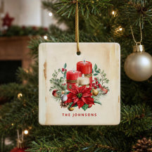 Velas y Poinsettia Acuarela Vintage Personalizadas