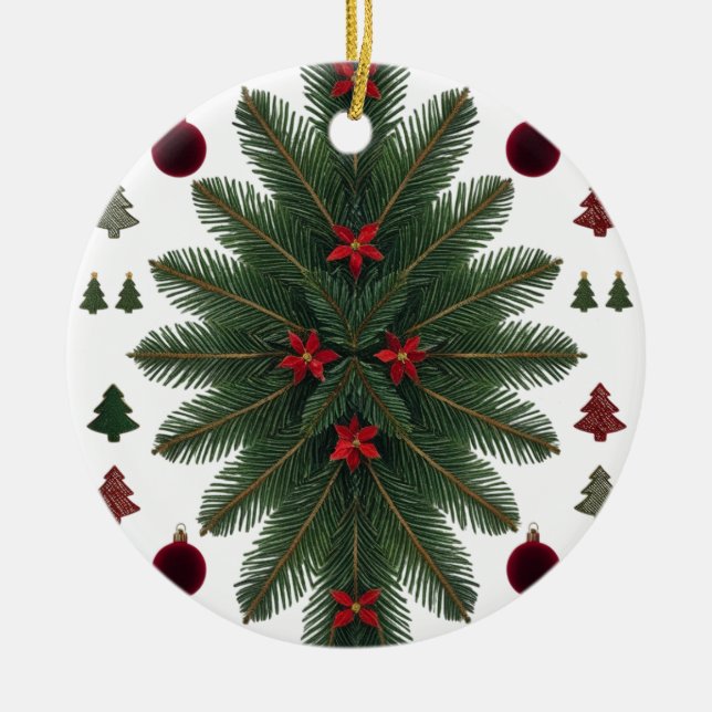 Adorno De Cerámica Velvet Red & Green Starburst Ceramic Ornament  (Frente)