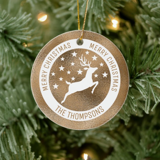 Adorno De Cerámica Venado blanco - Relieve metalizado dorado falso (R (Árbol)