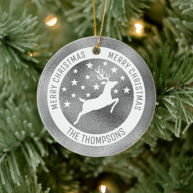 Adorno De Cerámica Venado blanco - Relieve metalizado gris fino plate (Árbol)