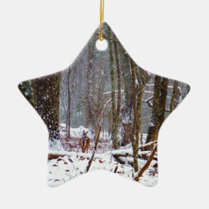 Adorno De Cerámica venado de cola blanca en la nieve