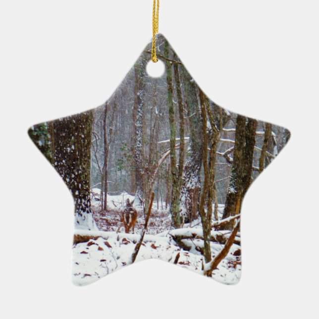 Adorno De Cerámica venado de cola blanca en la nieve (Frente)