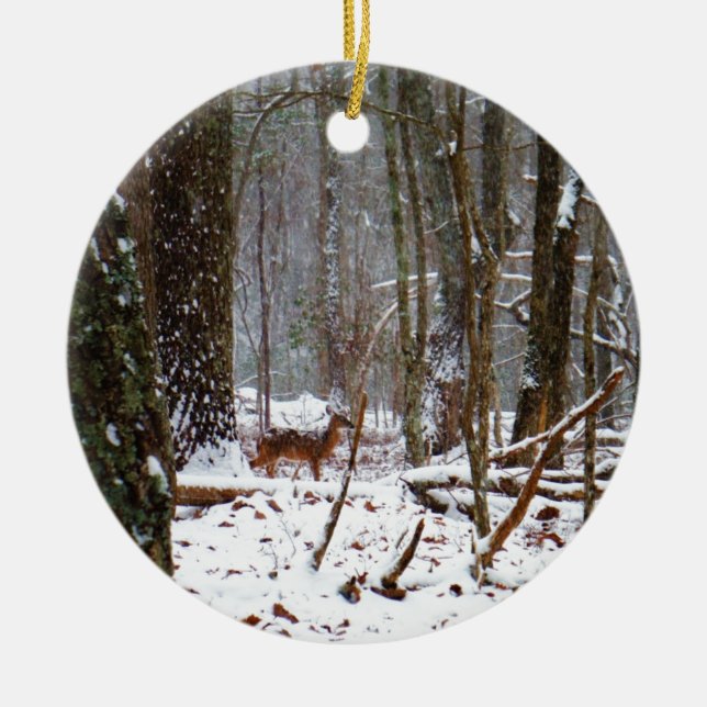 Adorno De Cerámica Venado en caída de nieve (Frente)