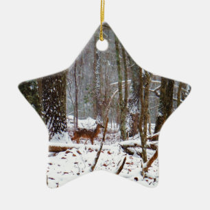 Adorno De Cerámica Venado en caída de nieve