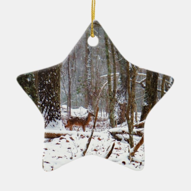 Adorno De Cerámica Venado en caída de nieve (Frente)