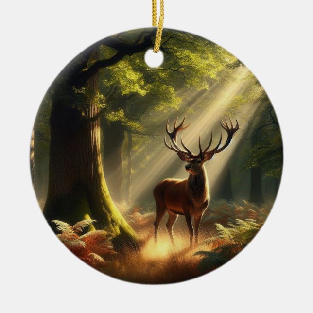 Adorno De Cerámica Venado en el bosque matutino (Frente)