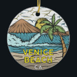 Adorno De Cerámica Venecia Beach California Vintage<br><div class="desc">Ilustracion dibujado a mano en Venice Beach con las montañas y las olas del océano al fondo. Perfecto para todo aquel que le guste visitar la playa de Venecia.</div>