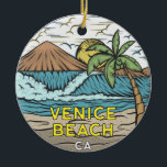 Adorno De Cerámica Venecia Beach California Vintage<br><div class="desc">Ilustracion dibujado a mano en Venice Beach con las montañas y las olas del océano al fondo. Perfecto para todo aquel que le guste visitar la playa de Venecia.</div>