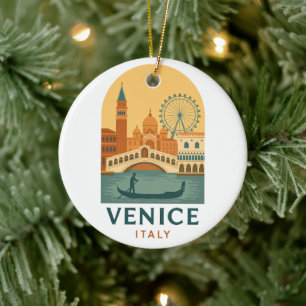 Adorno De Cerámica Venecia Vintage Italia Viaje Gondola y Ciudad Retr