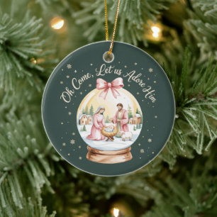 Adorno De Cerámica Venid Adoremosle Jesús Navidad Rosa Coquette