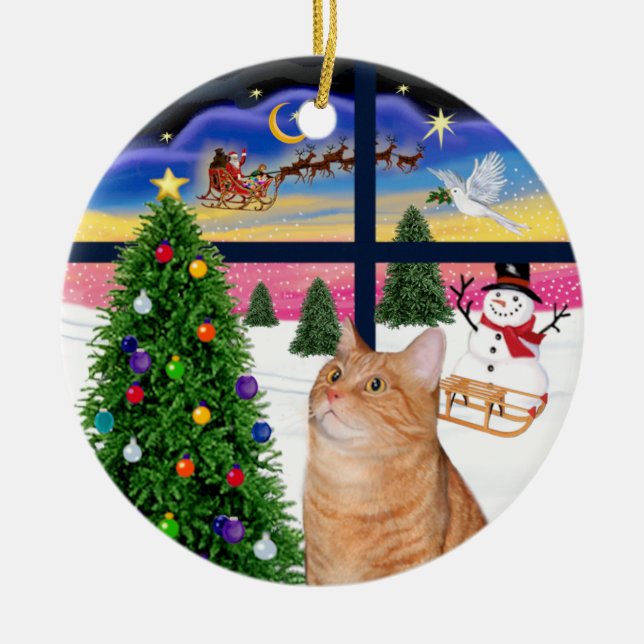 Adorno De Cerámica Ventana de Navidad - gato tabby Naranja (Frente)