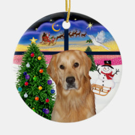 Adorno De Cerámica Ventana de Navidad - Golden Retriever (K)