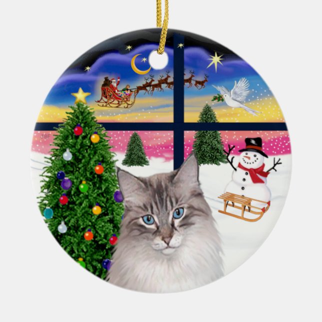 Adorno De Cerámica Ventana de navidades - gato Ragdoll (Frente)