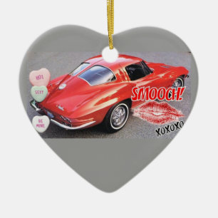 Adorno De Cerámica Ventana dividida de San Valentín rojo Corvette