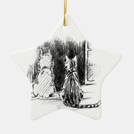 Adorno De Cerámica Ventana Mirando al Perro y al Gato, Simpatía Masco