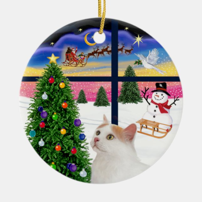 Adorno De Cerámica Ventana navidades - Gato de furgoneta turco (Frente)