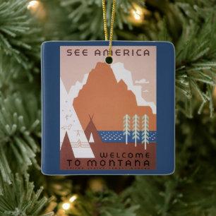 Adorno De Cerámica Ver América Bienvenido a Montana, Viaje Antiguo