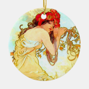 Adorno De Cerámica Verano de Art Nouveau de Alphonse Mucha