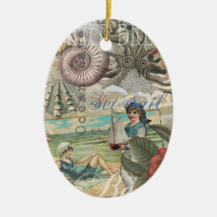 Adorno De Cerámica verano playa vintage pulpo antigüedades vela
