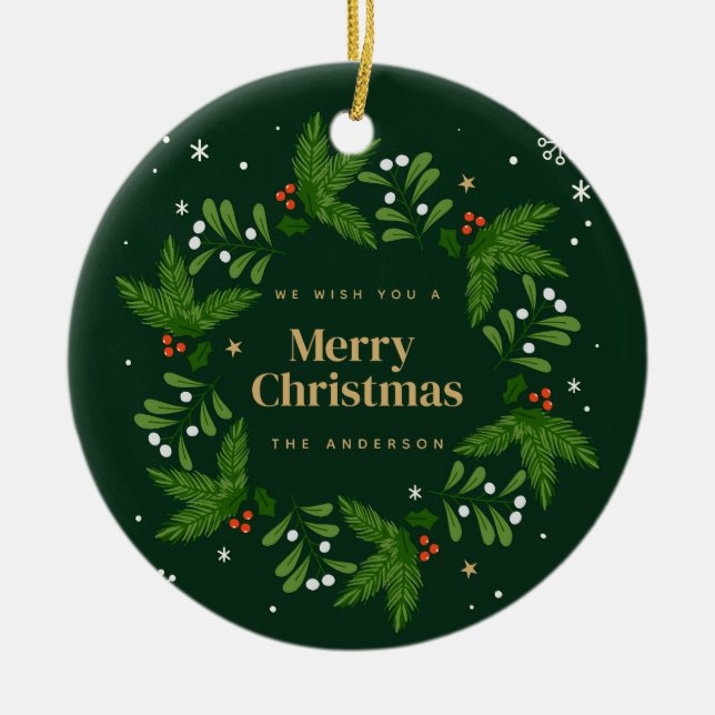 Adorno De Cerámica Verdadero Leave Snowflake Feliz Navidad (Frente)