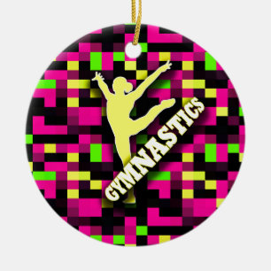 Adorno De Cerámica Verde amarillo rosado de la gimnasia