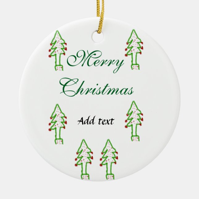 Adorno De Cerámica Verde árbol de navidad rojo cereza alegría Navidad (Frente)