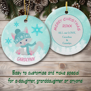 Adorno De Cerámica Verde azulado invierno copo de nieve Kitten Kid