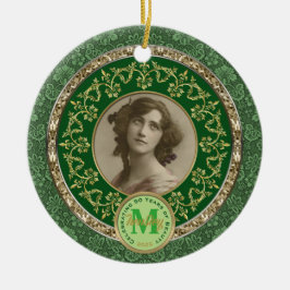 Adorno De Cerámica Verde conmemorativo de Damask Classic Gold