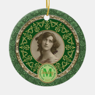 Adorno De Cerámica Verde conmemorativo de Damask Classic Gold