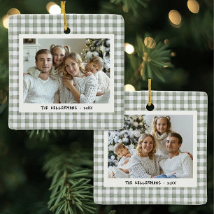 Adorno De Cerámica Verde Cuadros Gingham Navidad Dos Fotos