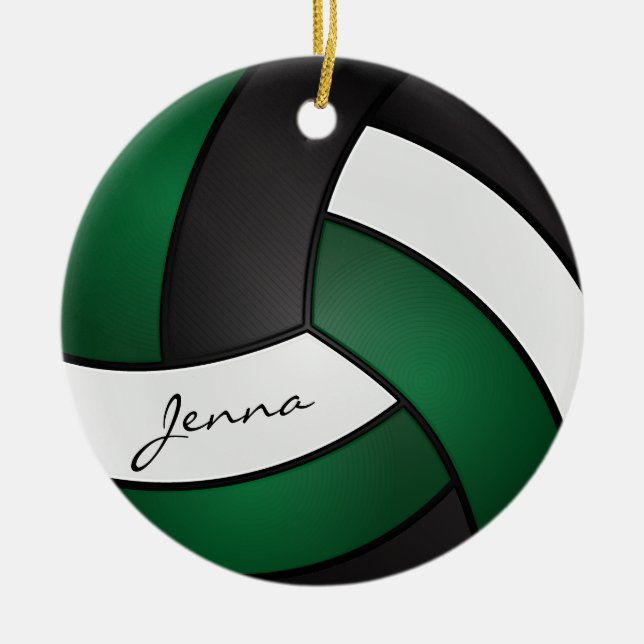 Adorno De Cerámica Verde oscuro, blanco y negro 🏐 de voleibol (Frente)