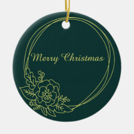 Adorno De Cerámica Verde Oscuro Vintage Con Marco Botánico Floral