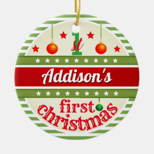 Adorno De Cerámica Verde rojo blanco / Primera Navidad de su bebé