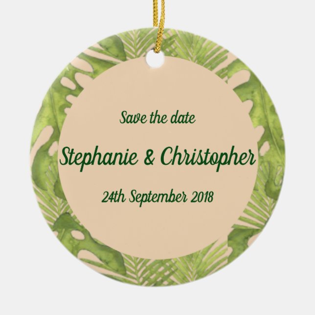 Adorno De Cerámica Verde tropical y Boda Rubor (Frente)