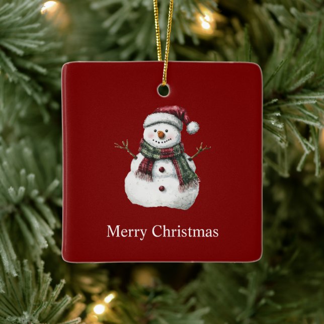 Adorno De Cerámica Verdes Rojos Feliz Navidad Árboles Snowman (Árbol)