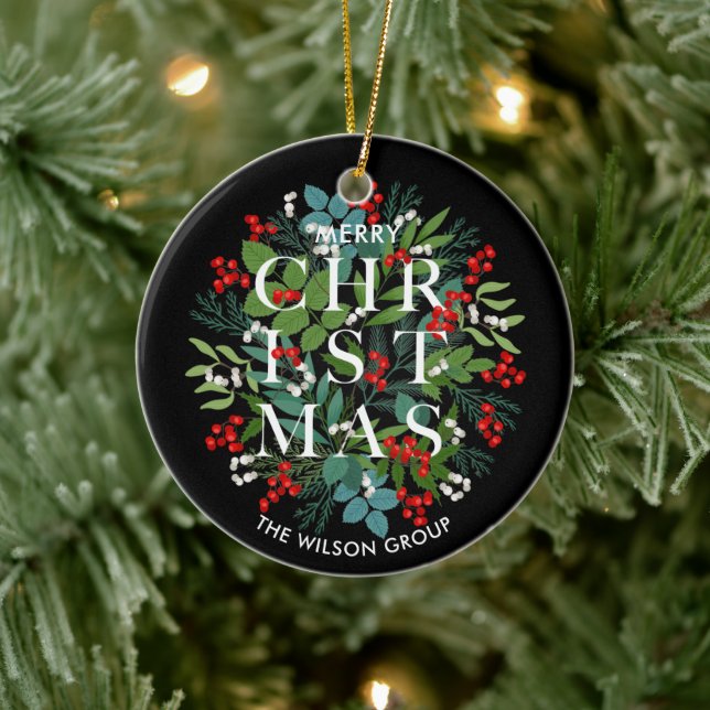 Adorno De Cerámica Verdes y cerezas navidades sobre negro (Árbol)