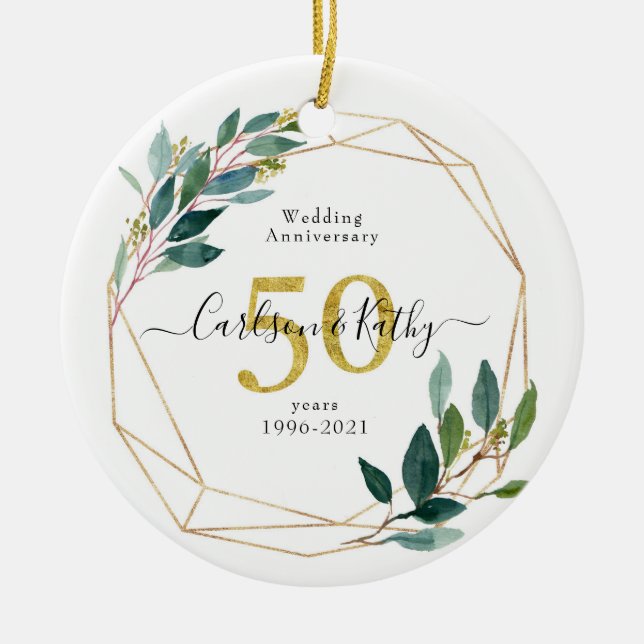 Adorno De Cerámica Verdor de oro personalizado 50 años (Frente)