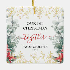 Adorno De Cerámica Verdor Monoline Flower First Christmas Together