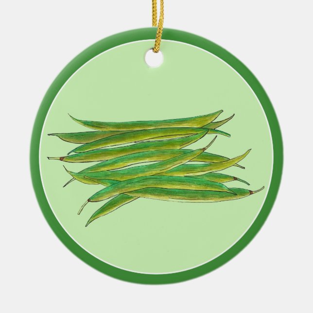 Adorno De Cerámica Verduras de alubias verdes cultivadas en casa (Frente)