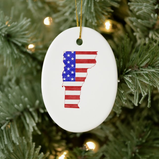 Adorno De Cerámica Vermont USA flag silhouette state map (Árbol)