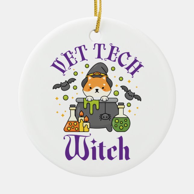 Adorno De Cerámica Vet Tech Witch Veterinario Técnico Halloween (Frente)