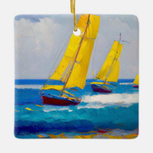 Adorno De Cerámica "Vi tres botes" Seascape