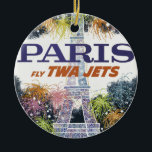 Adorno De Cerámica Viaje aéreo en París de la Torre Eiffel de Vintage<br><div class="desc">Fly TWA Jets - France Canada Air Lines - Anuncios de viaje europeos - Afiche de viaje aéreo de París</div>