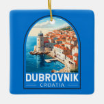 Adorno De Cerámica Viaje de arte de Dubrovnik Croacia<br><div class="desc">Diseño de viaje retro de Dubrovnik Croacia. Es conocido por su peculiar casco antiguo,  rodeado de muros de piedra masivos completados en el siglo XVI.</div>