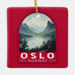 Adorno De Cerámica Viaje de arte de Oslo Noruega<br><div class="desc">Diseño de viaje vectorial retro de Oslo. Oslo,  la capital de Noruega,  se encuentra en la costa sur del país,  a la cabeza del fiordo de Oslofjord.</div>