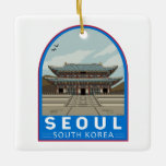 Adorno De Cerámica Viaje de arte de Seúl Corea del Sur<br><div class="desc">Diseño de arte vector retro de Seúl. Seúl,  la capital de Corea del Sur,  es una enorme metrópolis donde los rascacielos modernos,  los subterráneos de alta tecnología y la cultura pop se encuentran con templos budistas,  palacios y mercados callejeros.</div>