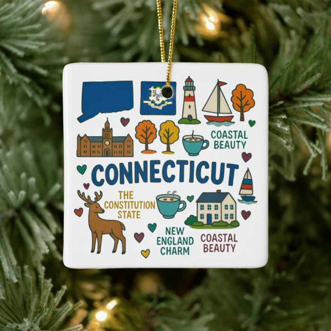 Adorno De Cerámica Viaje de familia de Personalizados de Connecticut  (Árbol)