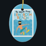 Adorno De Cerámica Viaje de Hipster de la diversión de Rehoboth Beach<br><div class="desc">Una divertida imagen de viaje al estilo personalizado de Rehoboth Beach Delaware con un tubo de buceo submarino hipster. En azul naranja y turquesa.</div>
