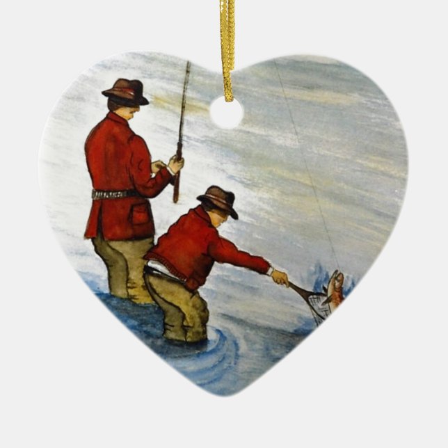 Adorno De Cerámica Viaje de pesca de padre e hijo (Frente)