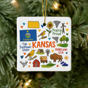 Adorno De Cerámica Viaje Familiar Personalizado por Kansas en Navidad